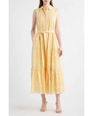 Kobi Halperin Camila Eyelet Tie Waist Sleeveless Maxi Dress - Metallic