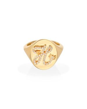 Adina Reyter Pavé Diamond Initial Signet Ring - White