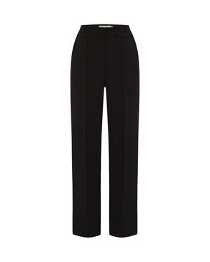Exquise Elastic Waist Straight Cut Pants - Black
