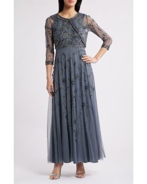 Pisarro Nights Embellished Cocktail Dress With Open Front Jacket - Blue