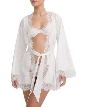 KAT THE LABEL Olivia Lace Trim Robe - White