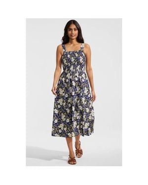 Lands' End Poplin Smocked Bodice Midi Dress - Multicolor