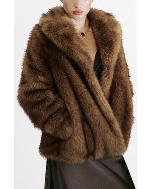 Mango Faux Fur Coat - Brown