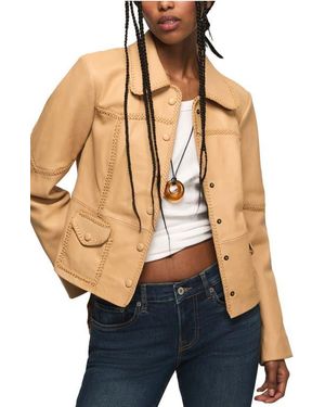 Lucky Brand Festival Braided Seamed Leather Jacket - Blue