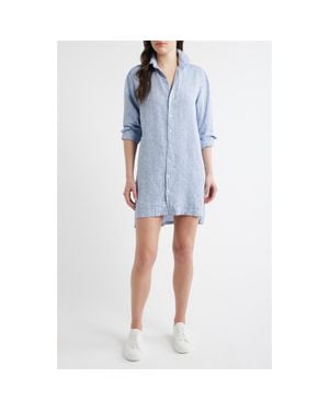 Frank & Eileen Hunter Stripe Step Hem Linen & Cotton Shirtdress - Blue