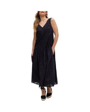 Raffya Squire All Over Cut Work Drop Waist Midi Dress - Black