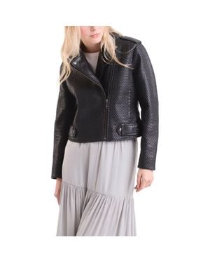 Velez Claire Leather Woven Biker Jacket - Black