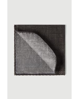 Brunello Cucinelli Silk Pocket Square With Printed Logo - Gray