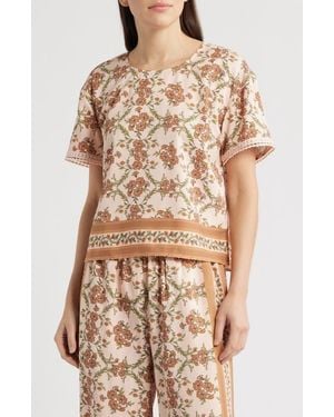 City Blues Floral Woven Top - Natural