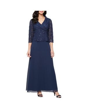 Alex Evenings Sequin Lace & Chiffon Cocktail Dress - Blue