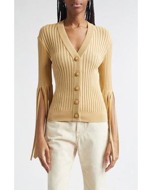 Balmain Fringe Sleeves Pointelle Rib Cardigan - Natural