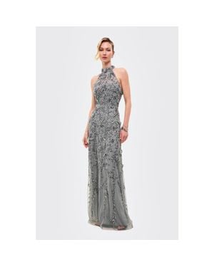 Beauut Embellished Sequins Halter Neck Maxi Dress - White