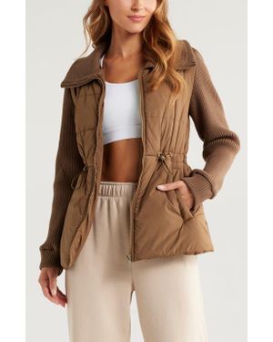 Zella Quilted Rib Mix Hybrid Jacket - Brown