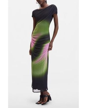 Desigual Mesh Overlay Midi Dress - Green