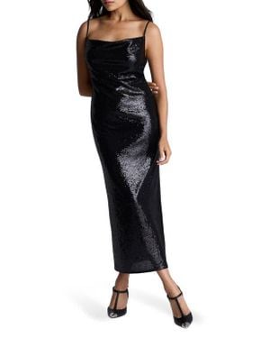 Kenneth Cole Sequin Cowl Neck Midi Slipdress - Black