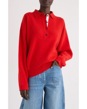 Jacquemus La Maille Vareuse Pallone Merino Wool & Cashmere Polo Sweater - Red