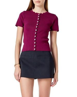 Endless Rose Scallop Accent Button Front Knit Top - Purple