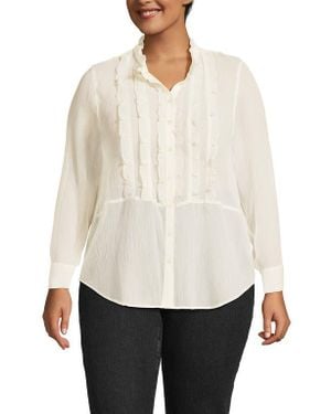 Lands' End Plus Size Chiffon Ruffle Front Long Sleeve Top - White