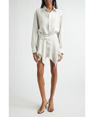 Alexander Wang Cutoff Long Sleeve Silk Double Shirtdress - Natural