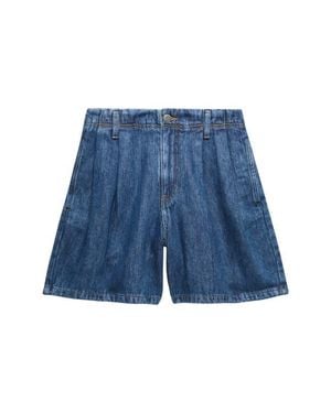 PER UNA BY M&S Pleated Denim Shorts - Blue