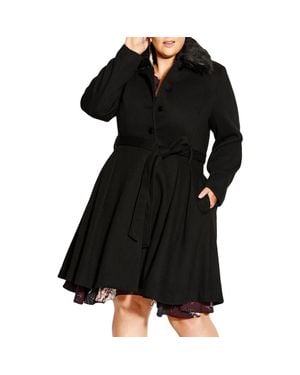 City Chic Rosemary Faux Fur Collar Coat - Black