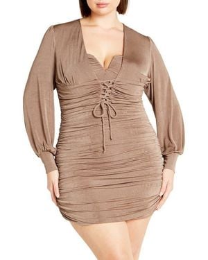 City Chic Baylee Lace-Up Crop Top - Natural