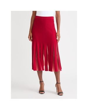 Misook A-Line Sheer Panel Soft Knit Maxi Skirt - Red
