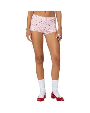 Edikted Strawberry Print Micro Shorts - White