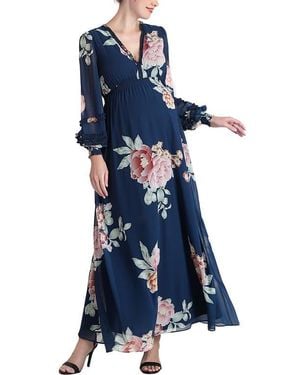 Kimi + Kai Adell Maternity Maxi Chiffon Dress - Blue