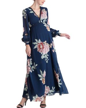 Kimi + Kai Adell Maternity Maxi Chiffon Dress - Blue