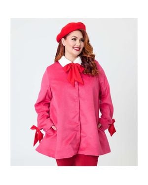 Unique Vintage Plus Size Bow Topper Coat - Pink