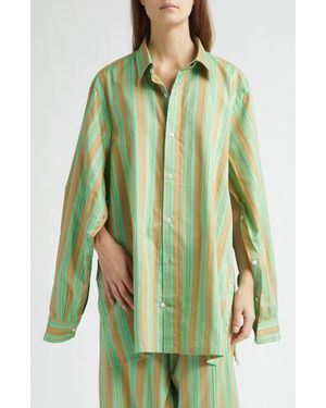 Setchu Oversize Cotton & Silk Button-Up Shirt - Green