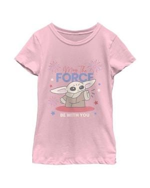 Star Wars: The Mandalorian Girl's Star Wars The Mandalorian The Fireworks Be With You Graphic T-Shirt - Pink