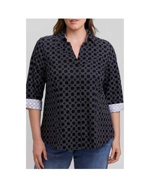 Foxcroft Taylor Geo Print Cotton Button-Up Shirt - Black