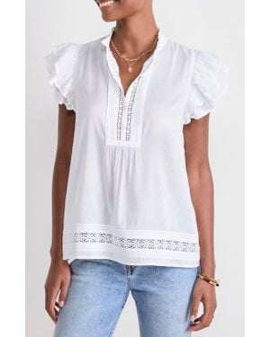 Vineyard Vines Print Ruffle Sleeve Top - White