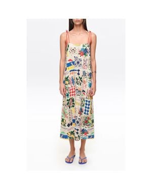 Bimba Y Lola Patchwork Ruched Strappy Midi Dress - Green