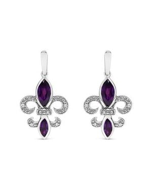 Haus of Brilliance Amethyst & Diamond Accent Fleur De Lis Dangle Stud Earrings - Blue