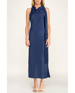 Socialite Sash Detail Satin Maxi Dress - Blue