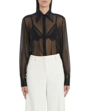 Dolce & Gabbana Sheer Stretch Silk Chiffon Blouse - Black