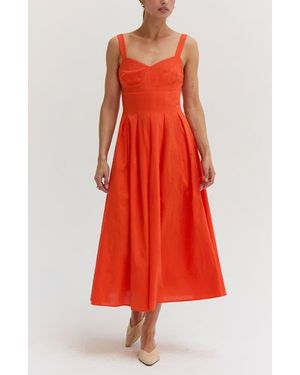 Crescent Bustier Cotton Midi Dress - Red