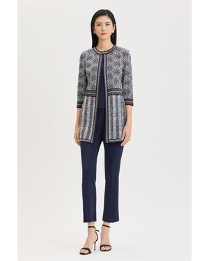 Ming Wang Multi Pattern Jacquard Knit Jacket - Blue