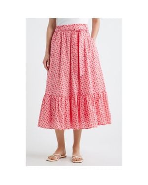 Caslon Tie Waist Tiered Midi Skirt - Pink