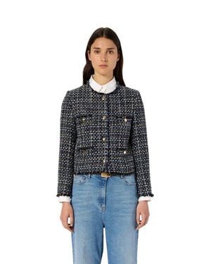 Gerard Darel Naya Cropped Tweed Bouclé Jacket - Blue