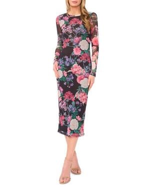 Ted Baker Stacie Floral Long Sleeve Mesh Midi Dress - Red