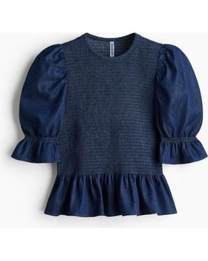 H&M Smocked Denim Blouse - Blue