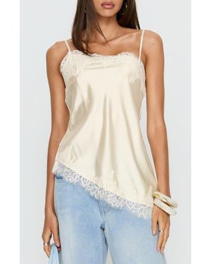 Princess Polly Winta Lace Trim Asymmetrical Satin Camisole - White