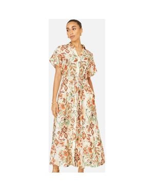 Yumi' Relaxed Boho Print Maxi Shirt Dress - Metallic