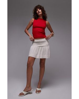 TOPSHOP Smocked High Waist Miniskirt - Red