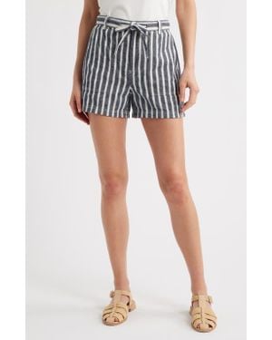 Madewell Stripe Pull-On Linen & Cotton Shorts - Black