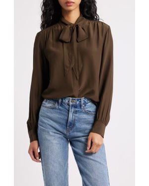 Madewell Tie Neck Long Sleeve Top - Brown